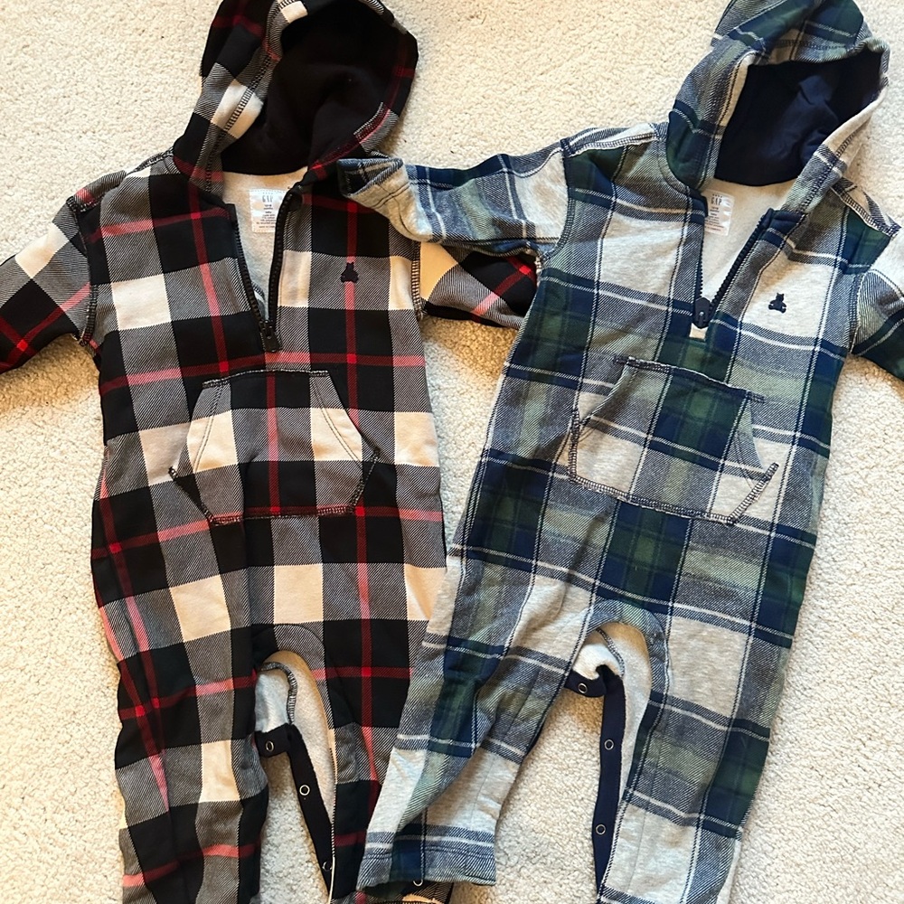 Plaid Hooded Baby Rompers